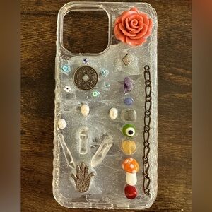 handmade decoden chakra yoga rainbow phone case- real stones! 
iPhone 14 Plus